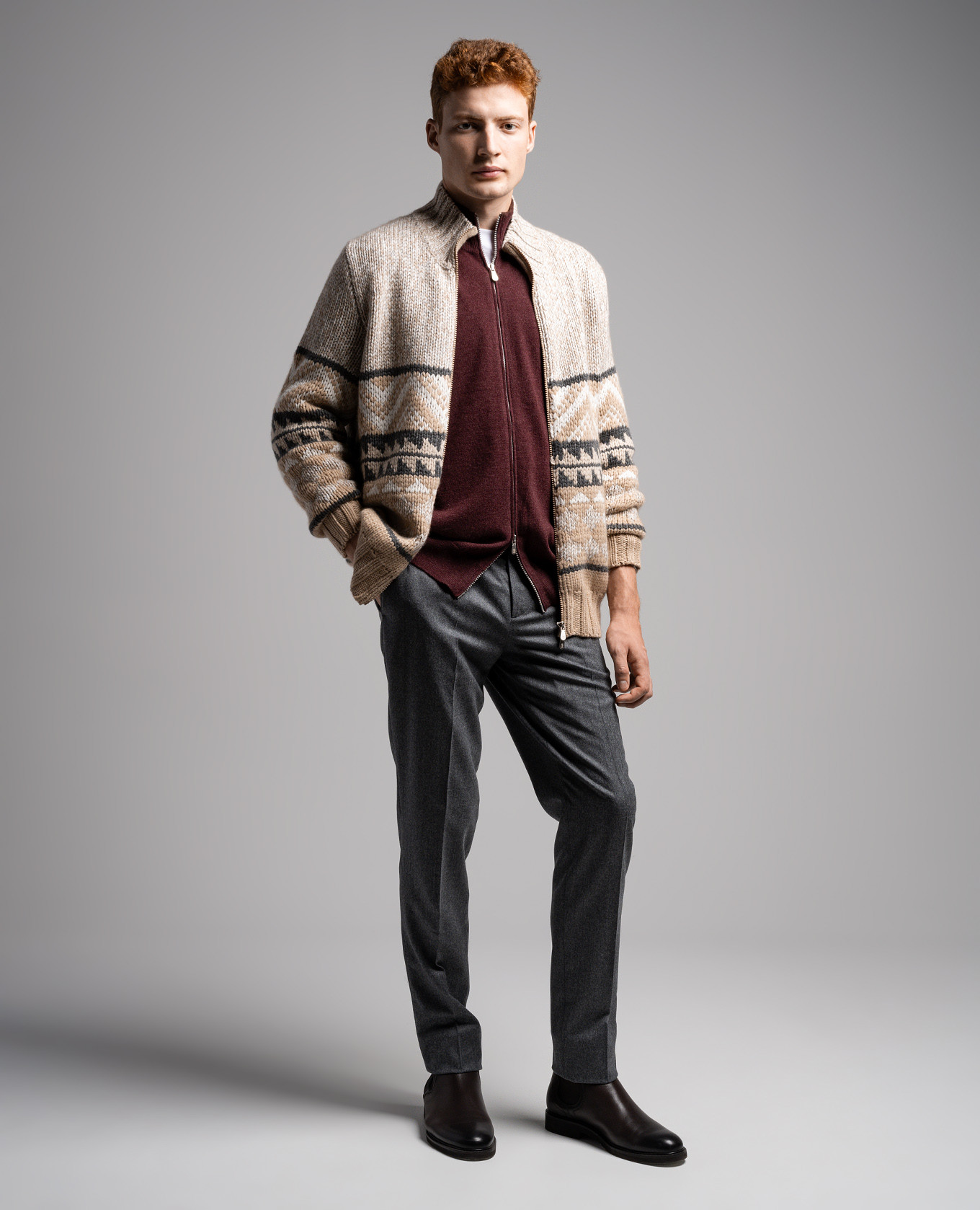 

Beige patterned cashmere cardigan Brunello Cucinelli