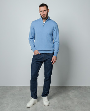 Cashmere&Whiskey Blue cashmere jumper with zipper 357N