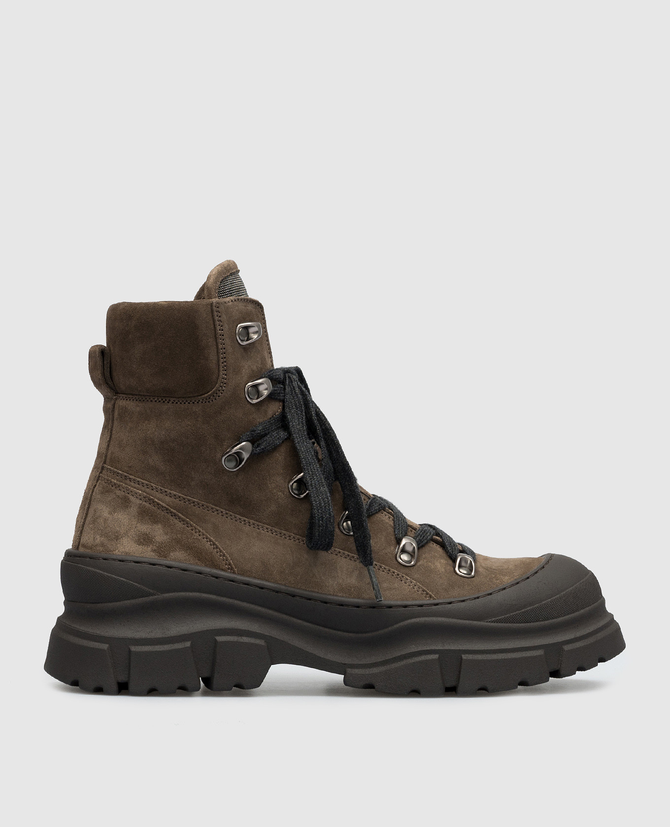 Brown suede boots with monil chain brunello cucinelli