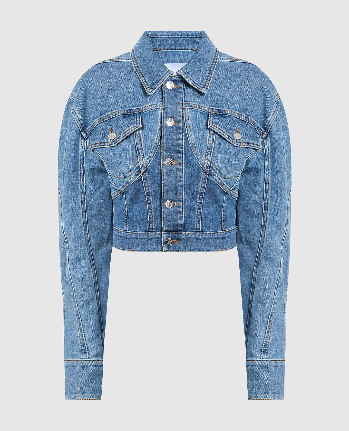 新品 Mugler ウエストディテール クロップドデニム ジャケット s Thierry Mugler - Blue denim jacket 22S6VE0338247 - shop with