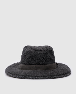 Brunello Cucinelli Gray wool and cashmere hat with ecolatun monil chain MCAP90221