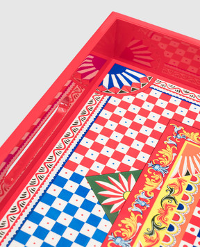Dolce&Gabbana Red wooden tray with a geometric print TC0107TCAIL