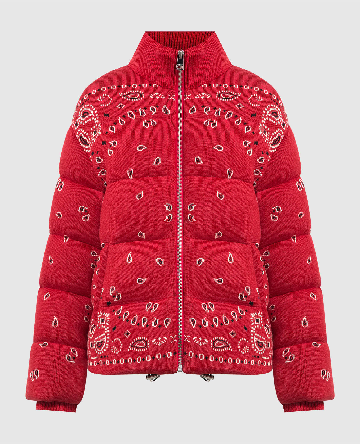 Red down jacket made of wool in a jacquard pattern alanui