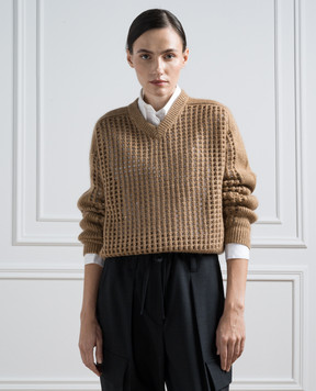 Brunello Cucinelli Brown openwork pullover with lurex MGP557502P