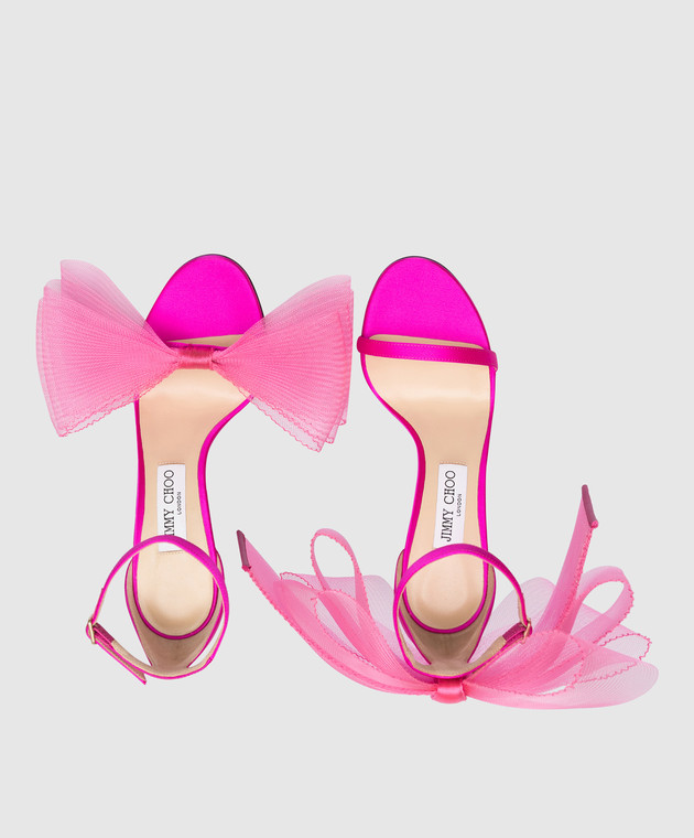 Y*a様 【24cm/37.5】JIMMY CHOO Aveline 100 ジ Jimmy Choo - Aveline 100 pink satin sandals with bows