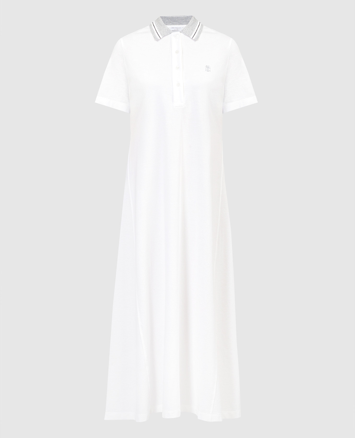 White logo embroidered polo dress with lurex Brunello Cucinelli