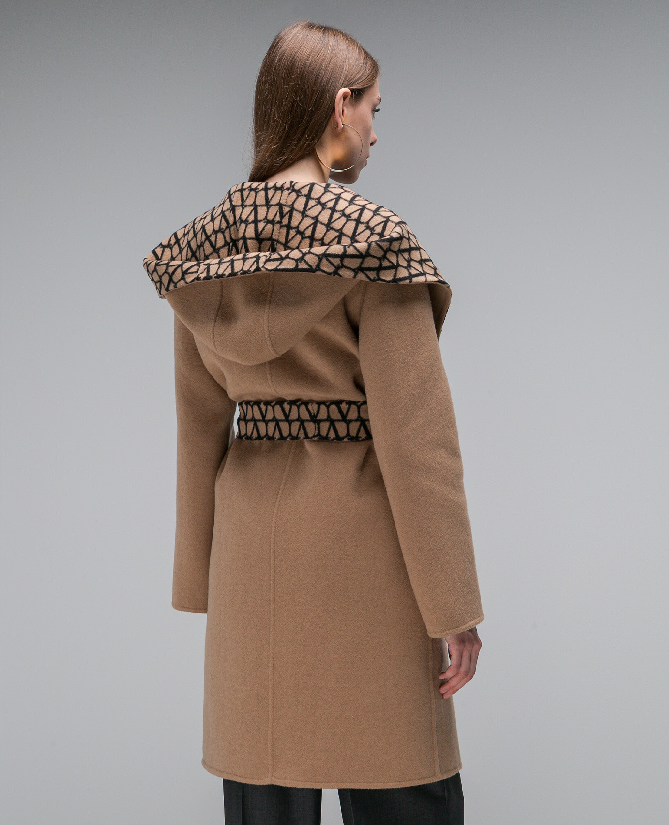 Brown double-sided wool and silk coat with VLOGO print Valentino 5