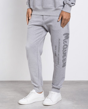 Alexander McQueen Gray joggers with graffiti logo print 688714QVZ81