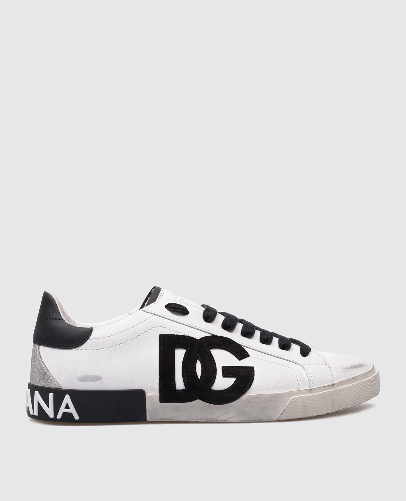

Portofino Vintage white leather sneakers with DG logo appliqué Dolce&Gabbana, Белый