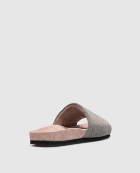 Brunello Cucinelli Children's silver flip flops with monil chain BZSOFZC004