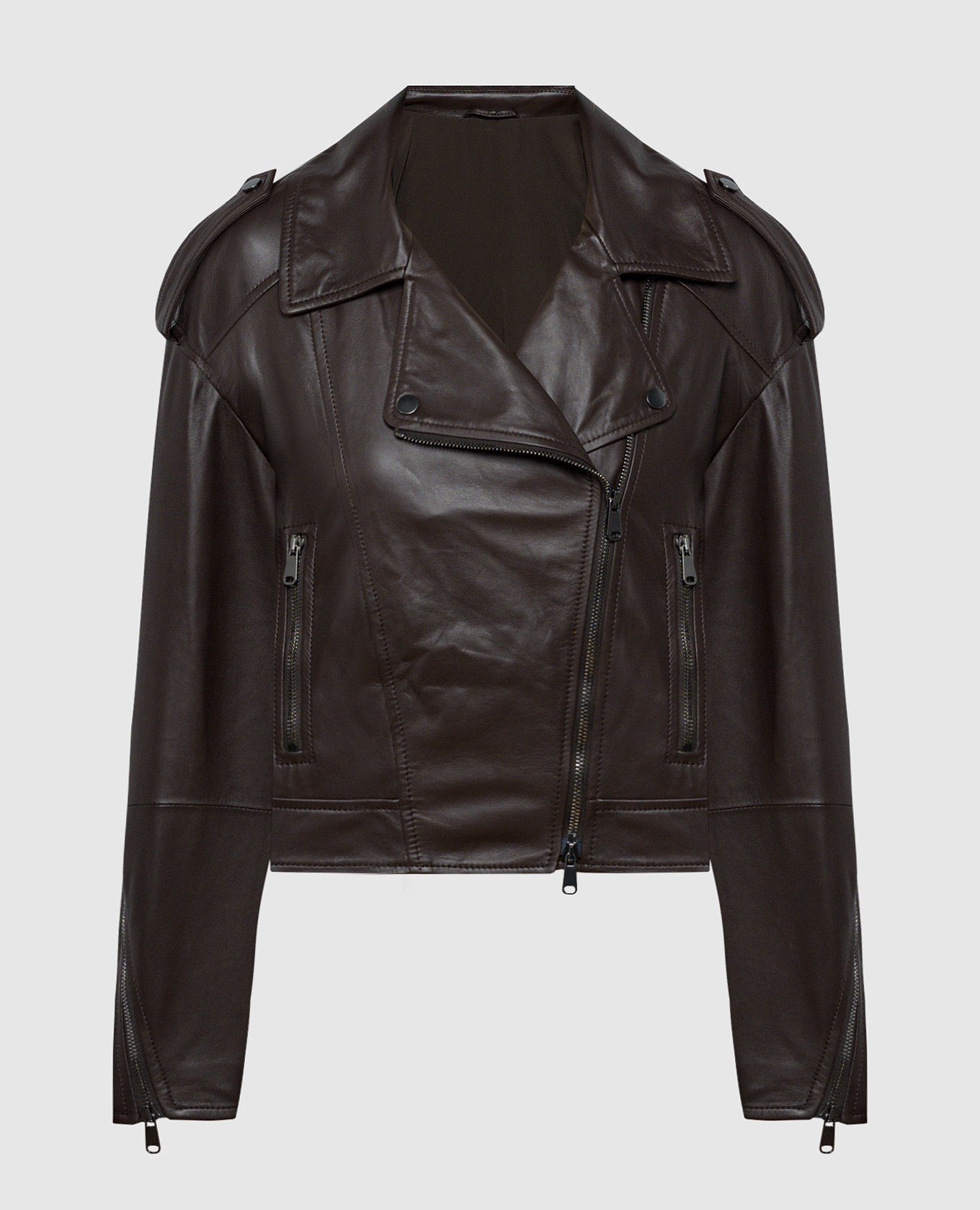 Brown leather jacket with monil chain brunello cucinelli