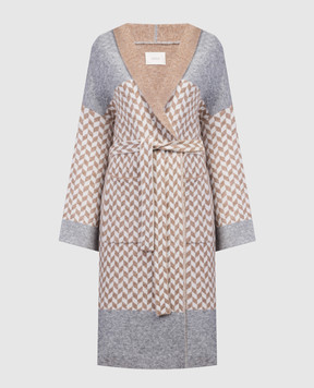 Vicolo Beige coat in a geometric pattern 77026R