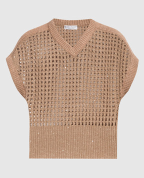 Brunello Cucinelli Brown openwork cardigan with lurex MGP557512P