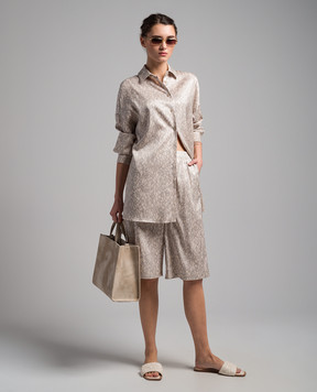 Agnona Beige shorts made of silk in the Hundred knots pattern T80703YSS001