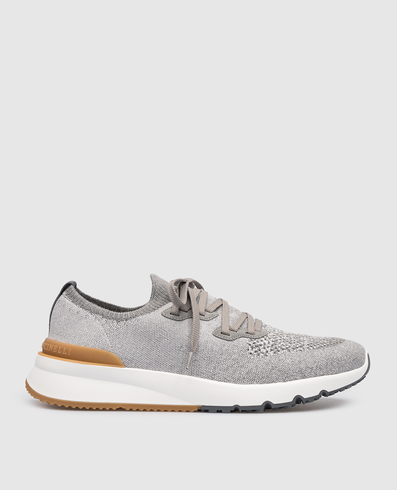 Gray sneakers with textured logo brunello cucinelli