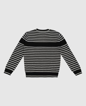 Balmain Children's gray striped wool jumper with logo BBT9P30W0012410