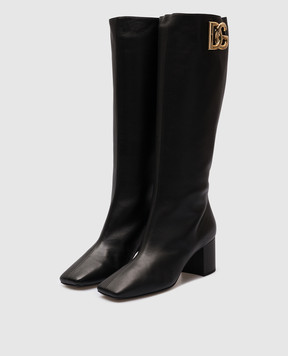 Dolce&Gabbana Black leather boots with logo CU1067AQ513