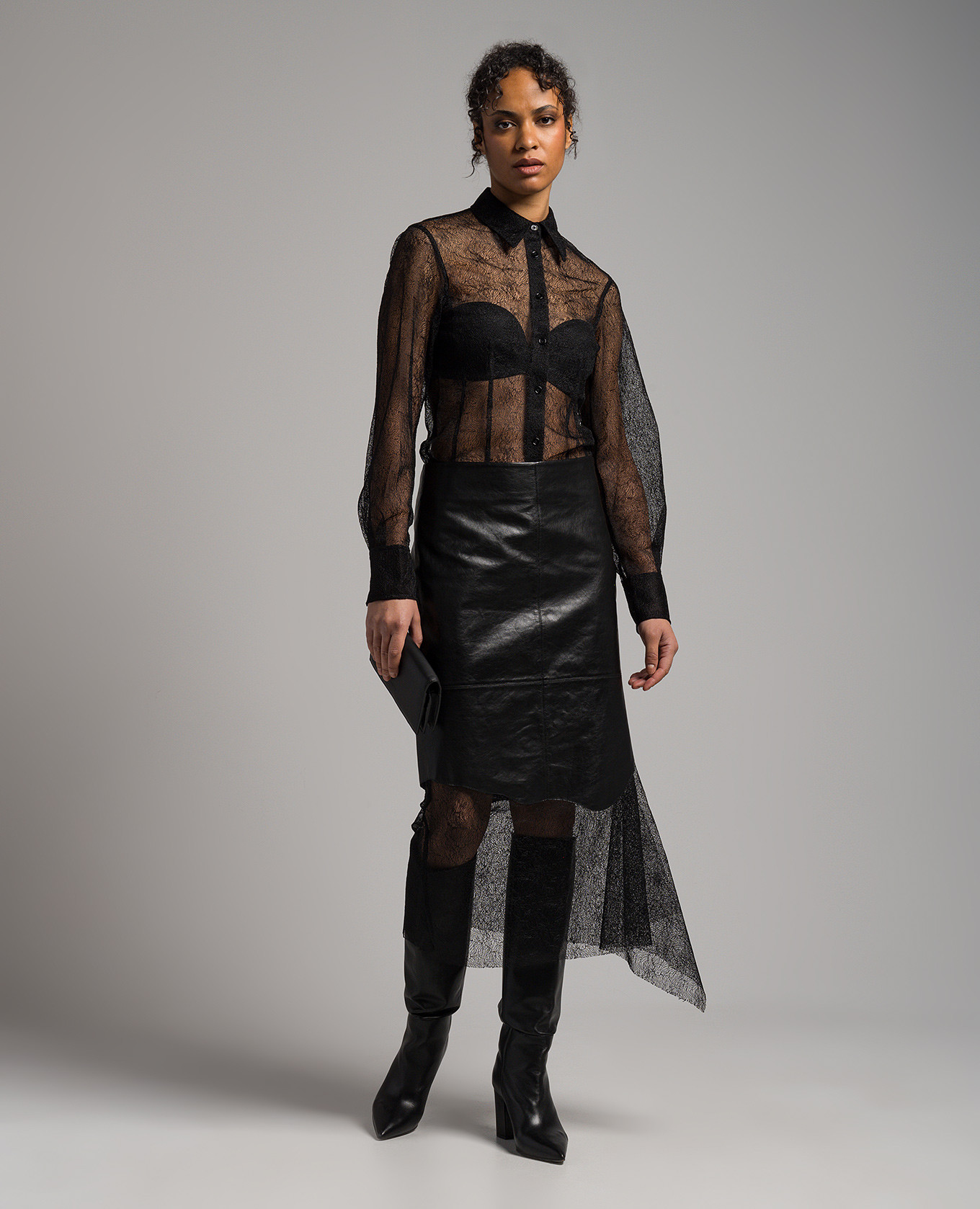 

Black leather skirt with lace Helmut Lang, Черный