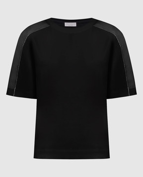 Brunello Cucinelli Black t-shirt with monil chain made of ecolathuni M0A45EI810