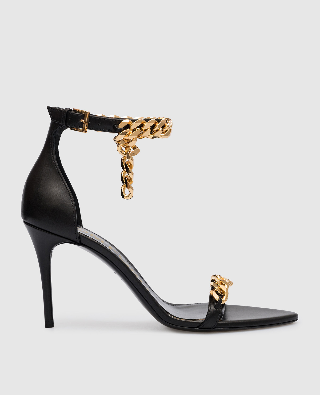 Black leather sandals with a chain tom ford