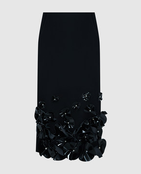 David Koma Black wool skirt with floral appliqué AW23DK22S