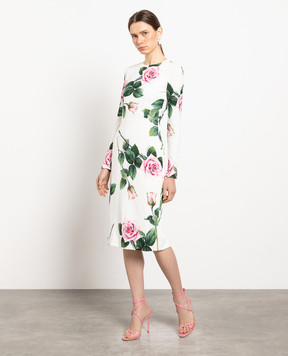 Dolce&Gabbana White dress with a print of roses F6H8WTFSRMB