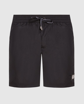 Dolce&Gabbana Black swim shorts with logo patch M4E45TFUSFW