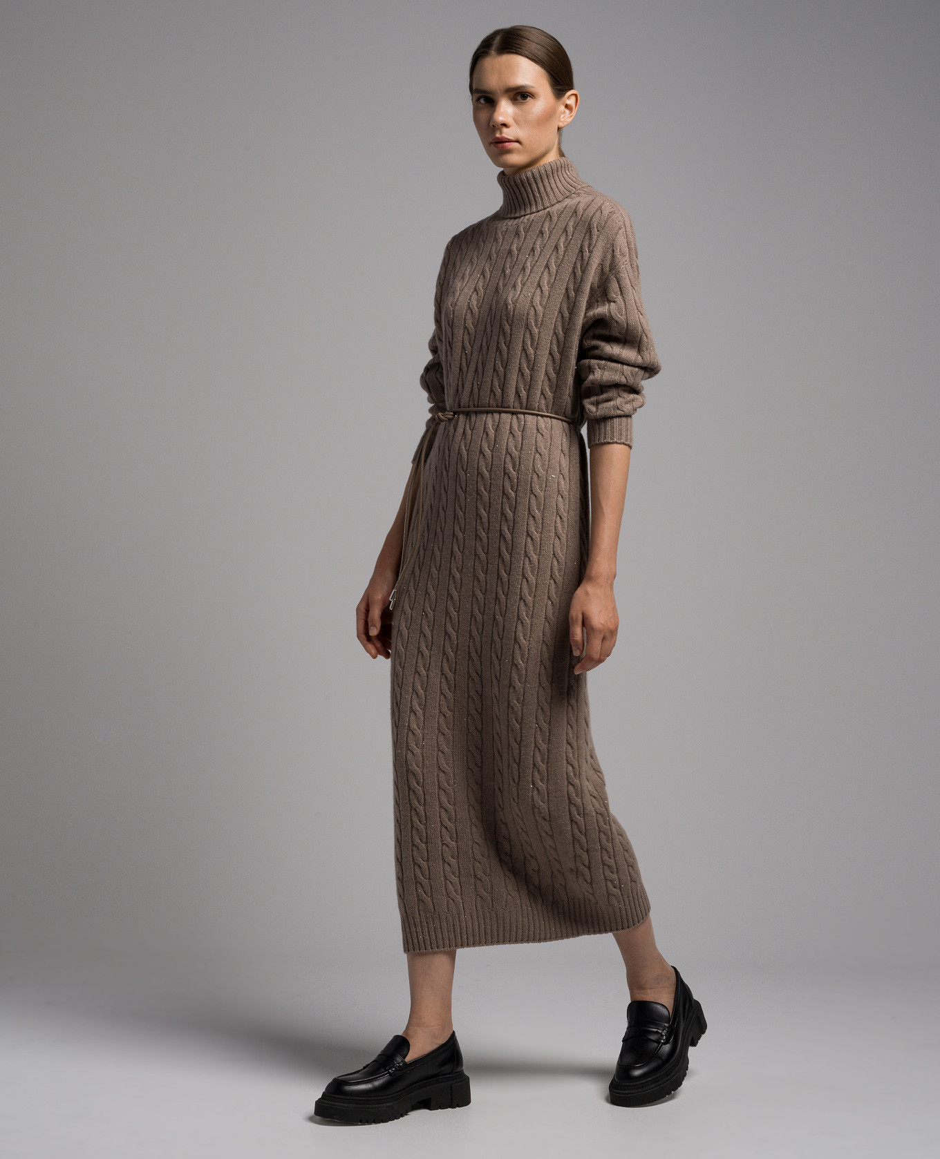 

Brown midi dress in textured pattern with lurex Peserico, Коричневый