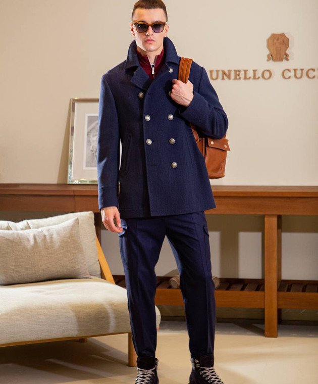 アウターその他 BRUNELLO CUCINELLI Double-breasted wool coat BLUE NAVY Brunello Cucinelli Men's Double-Faced Wool Trench Coat