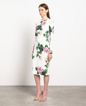 Dolce&Gabbana White dress with a print of roses F6H8WTFSRMB