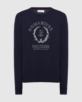 Brunello Cucinelli Blue cashmere jumper with logo pattern M22707300