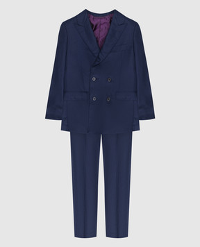 Stefano Ricci Children's blue double-breasted cashmere suit Y1SF735900HC4550