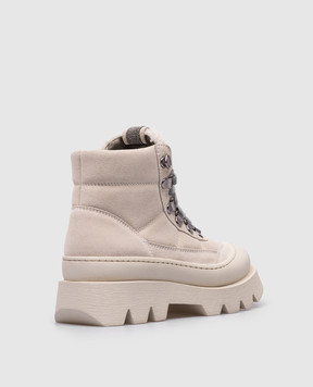 Brunello Cucinelli Beige suede boots with shearling inserts and monil chain BZSOFZG234