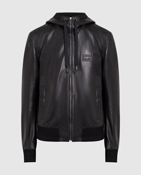 Dolce&Gabbana Black leather jacket with logo patch G9PB8LFUL89