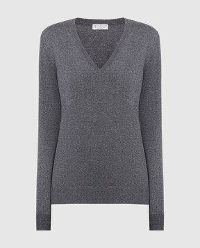Brunello Cucinelli Gray cashmere pullover with monil chain M12144402P