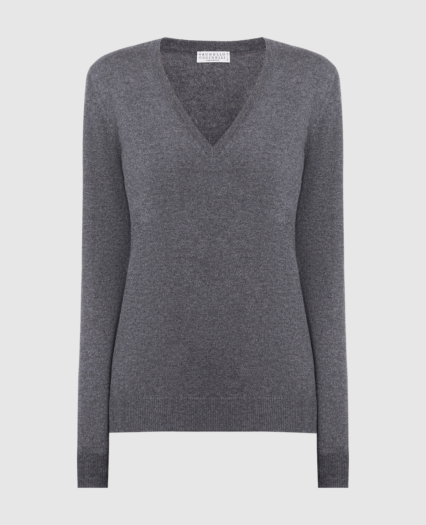 Gray cashmere pullover with monil chain Brunello Cucinelli