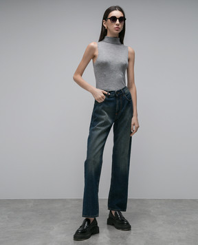 Ballantyne Gray ribbed wool sleeveless turtleneck B1W18516W34