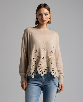 Ermanno Scervino Beige cashmere sweater with openwork embroidery D445M316IPYU