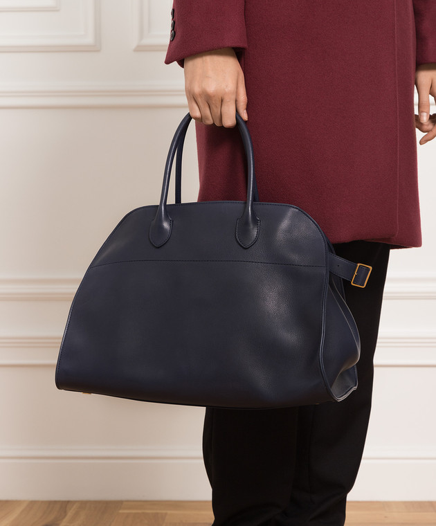 The Row - Soft Margaux Leather Tote in Navy Blue W1255L72 - shop