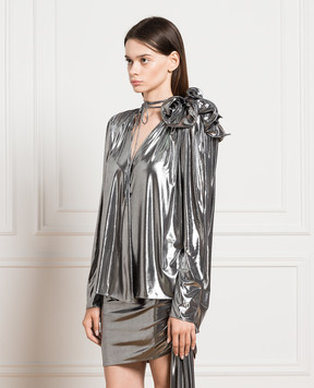 Magda Butrym Silver blouse with a brooch BLOUSE03191723