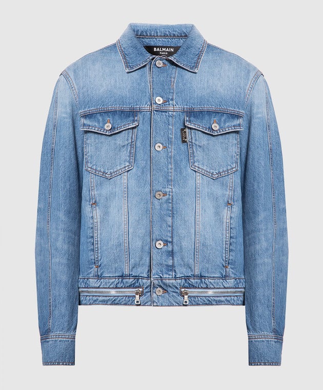 Balmain Blue denim jacket with a distressed effect AH1TC230DC99 buy with Czech Republic delivery at Symbol