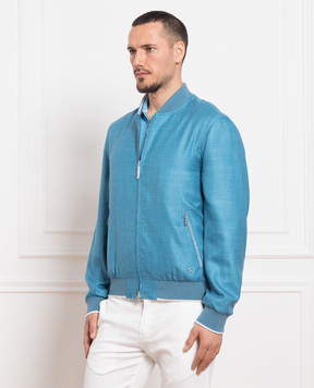 Stefano Ricci Blue bomber jacket made of cashmere, silk and linen MZJ3100020PI50HC