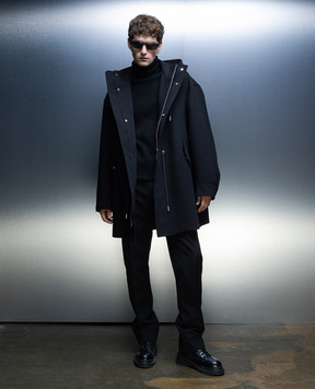 Off-White Black wool jacket with a hood OMEC029F23FAB001