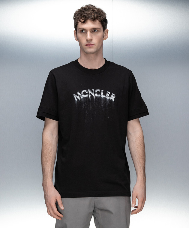 Moncler - Black t-shirt with logo print 8C0000289A17 - shop with