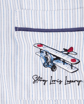 Story Loris Children's white striped pajamas with airplane embroidery 36292810