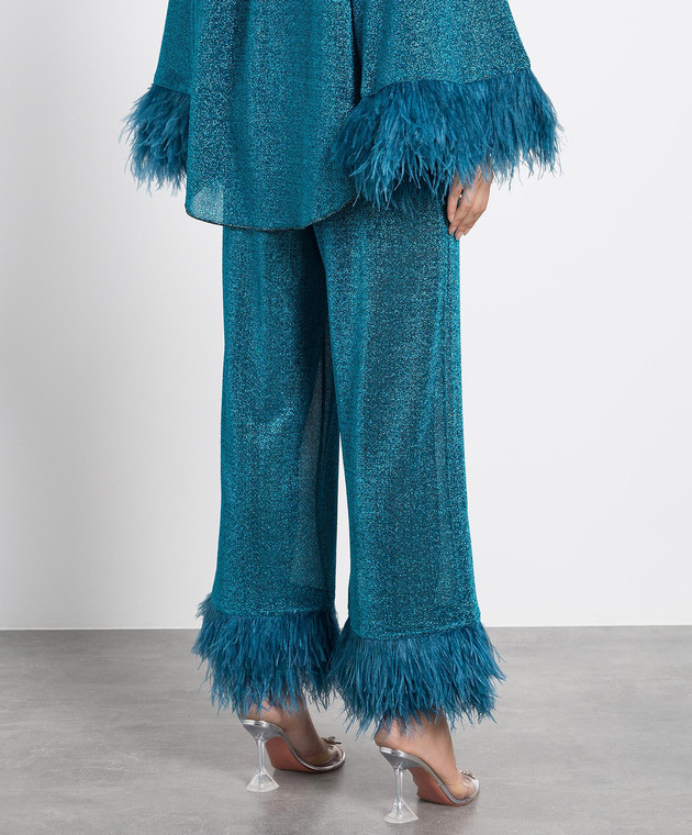 Oseree - HS22 Lumiere Plumage navy ostrich feather trousers LPF213LUREX ...