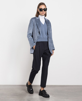 Brunello Cucinelli Blue cashmere pullover with monil chain M12186702P