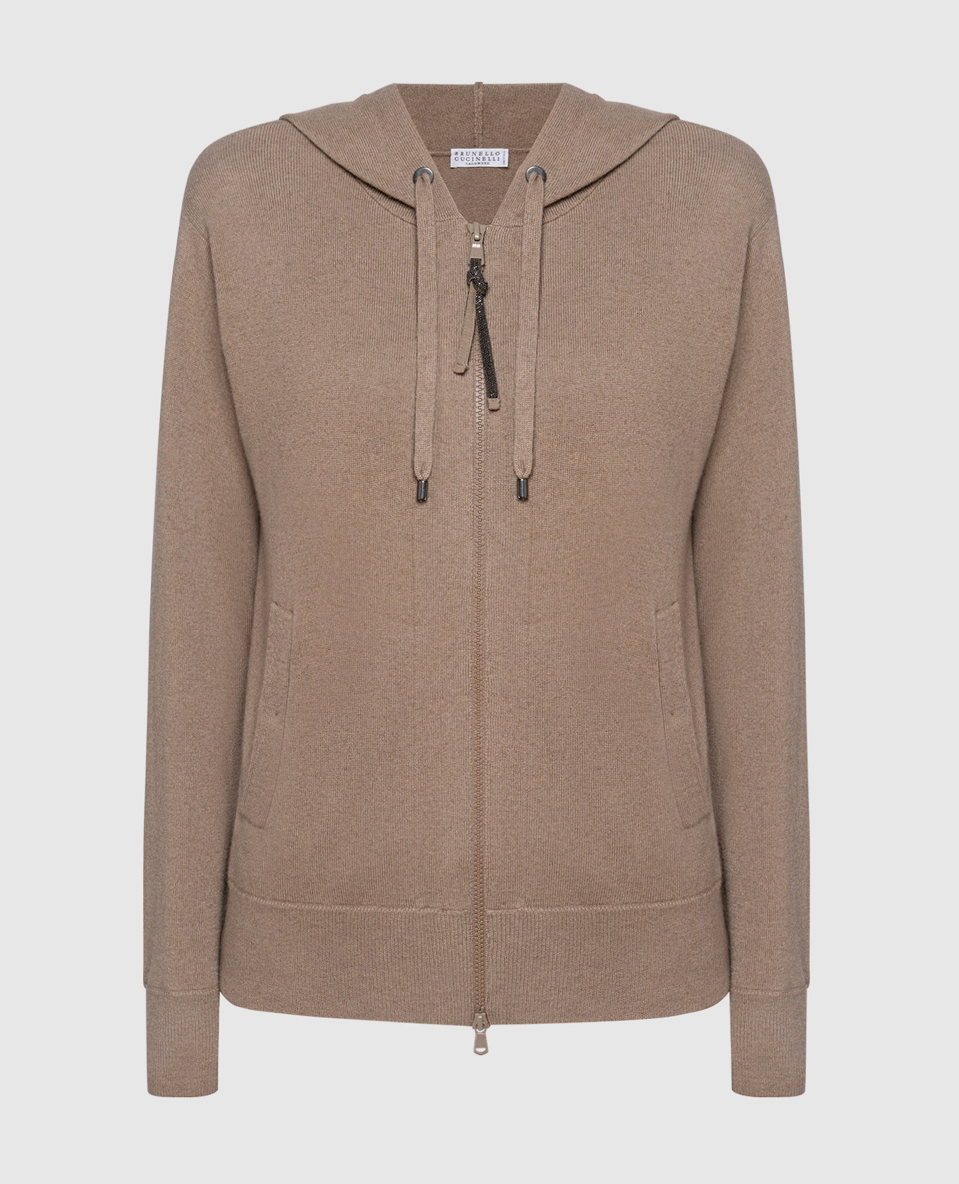 Brown cashmere sports jacket with monil chain brunello cucinelli