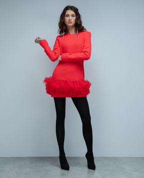 David Koma Red mini dress made of wool with frills AW23DK24DA