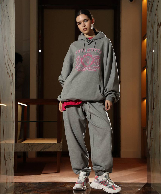 Vetements - Gray hoodie with logo embroidery UE64HD300G - shop